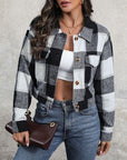 Plaid Lapel Cropped Jacket With Pockets Fashion Button Long Sleeve Short Outwear Tops Coat For Womens Clothing - Little Miss Vanilla