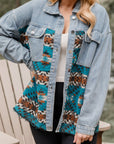 Blue Aztec Printed Denim Jacket - Little Miss Vanilla