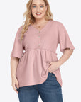 Plus Size Buttoned V-Neck Frill Trim Babydoll Blouse - Little Miss Vanilla