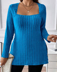 Plus Size Square Neck Long Sleeve Top - Little Miss Vanilla