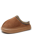 Chestnut Contrast Edge Suede Plush Lined Thick Sole Winter Slippers