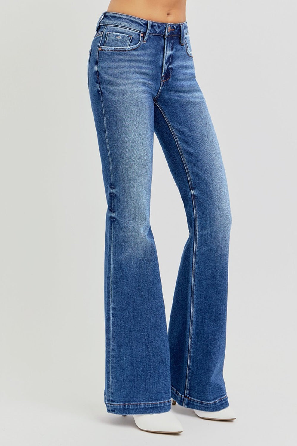 RISEN Full Size Low Rise Flare Jeans with Pockets - Little Miss Vanilla