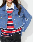 Raw Hem Collared Neck Cropped Denim Top - Little Miss Vanilla