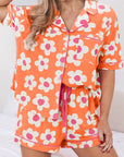 Orange Flower Print Short Sleeve Shirt Pajamas Set - Little Miss Vanilla