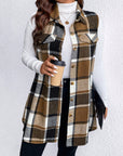 Honey Plus Size Pocketed Plaid Button Up Vest Coat - Little Miss Vanilla