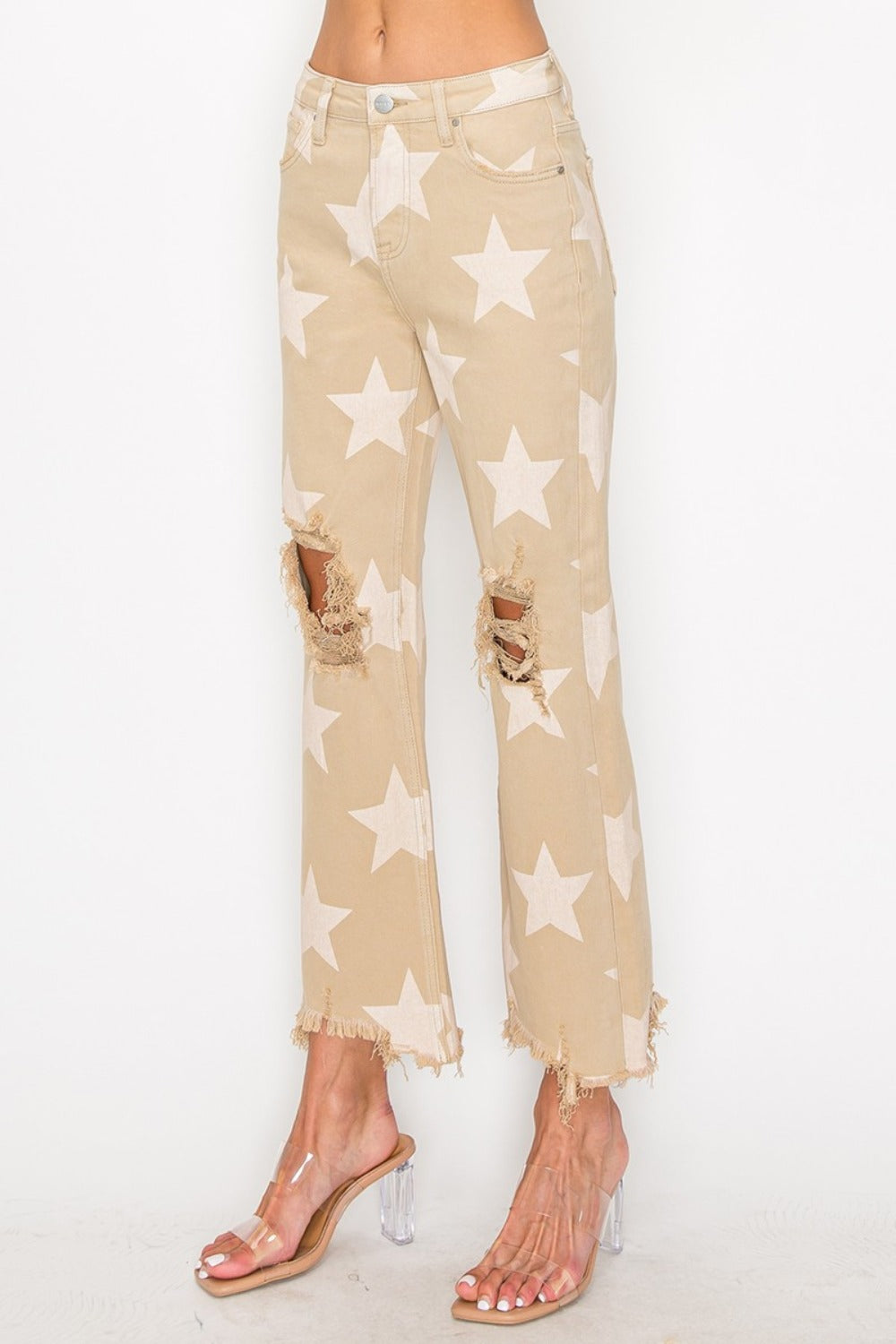 RISEN Full Size High Rise Star Printed Frayed Hem Jeans - Little Miss Vanilla