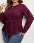 Plus Size Tie Front Long Sleeve Blouse - Little Miss Vanilla