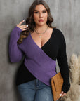 Plus Size Two-Tone Surplice Neck Sweater - Little Miss Vanilla