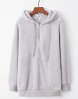 Full Size Quarter-Zip Drawstring Teddy Hoodie - Little Miss Vanilla