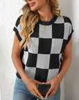 Mandy Checkered Round Neck Cap Sleeve Knit Top - Little Miss Vanilla