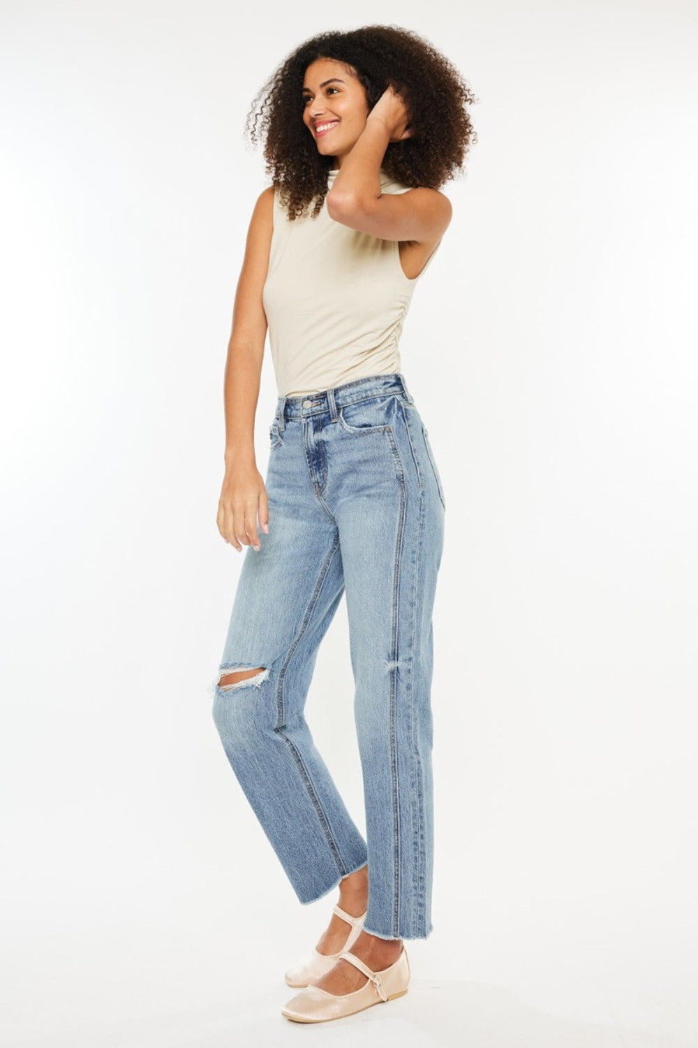 Kancan Ultra High Rise Distressed Straight Jeans - Little Miss Vanilla