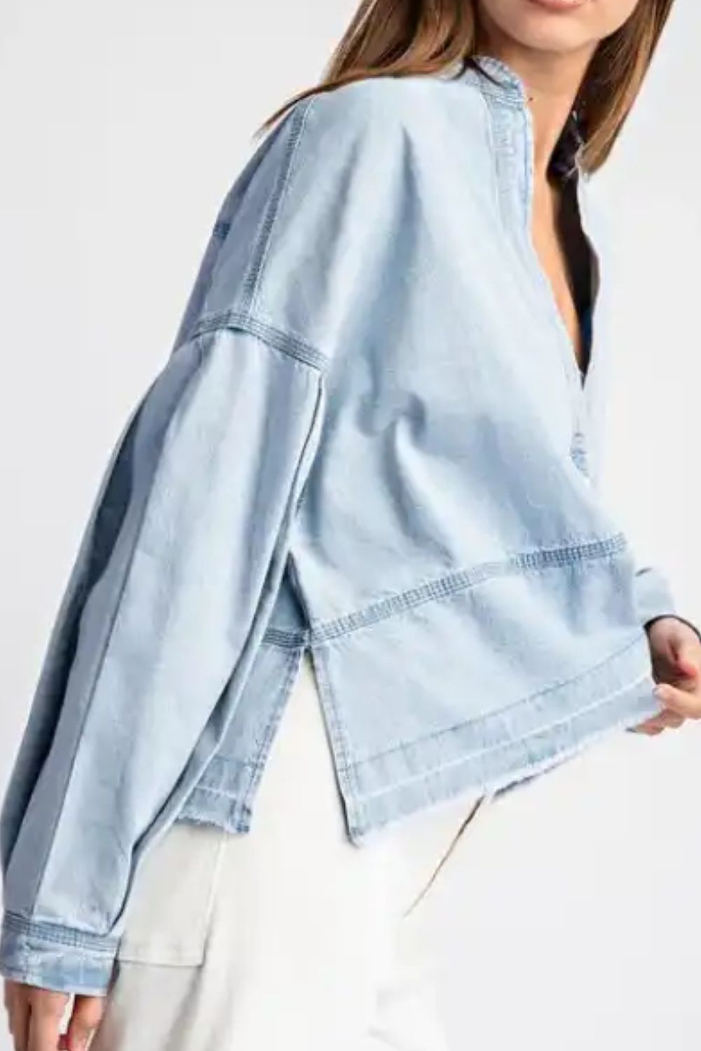 Slit Raw Hem Notched Denim Top - Little Miss Vanilla