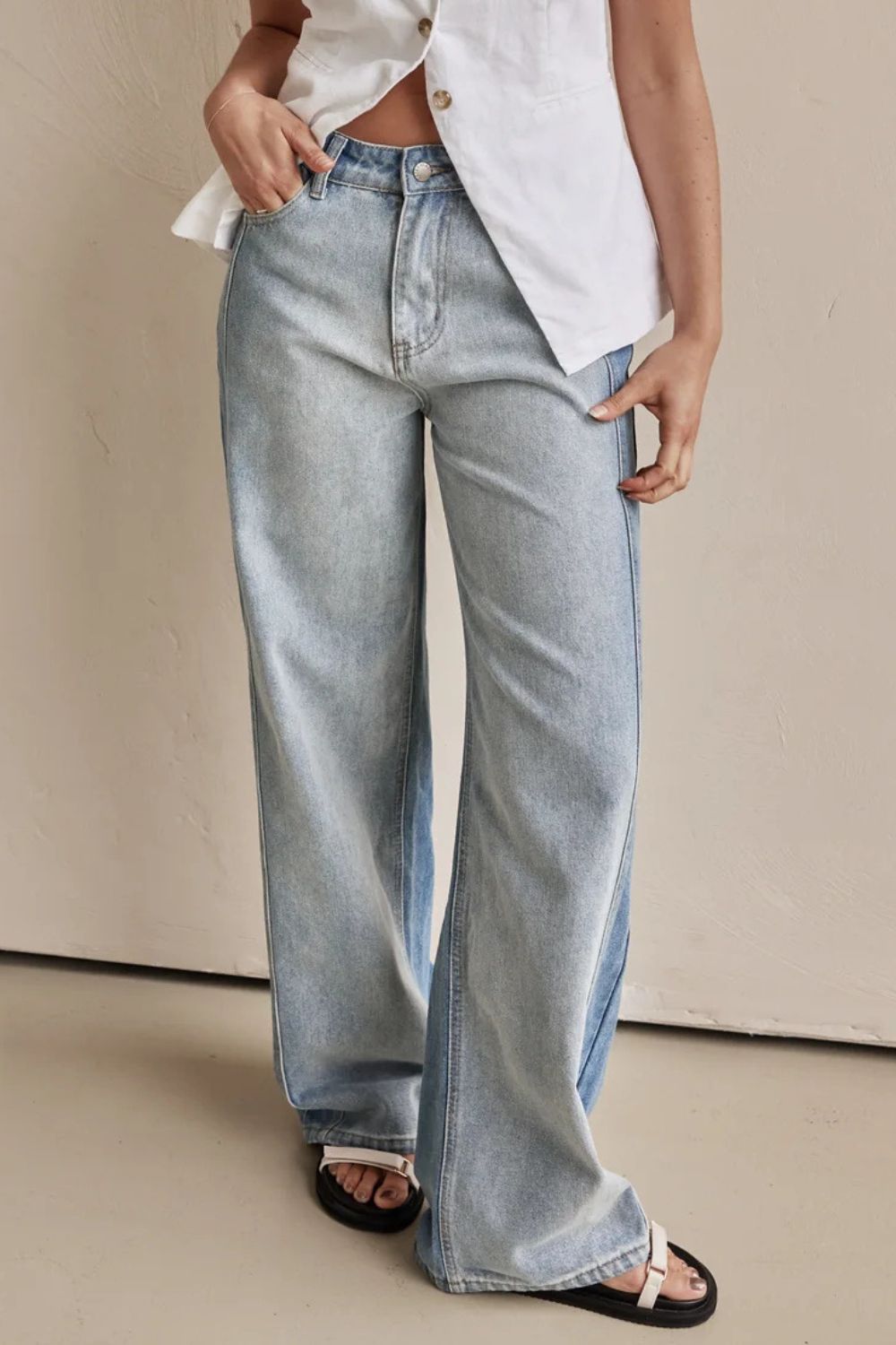 Contrast Straight Leg Jeans with Pockets - Little Miss Vanilla