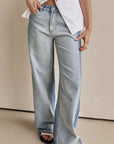 Contrast Straight Leg Jeans with Pockets - Little Miss Vanilla