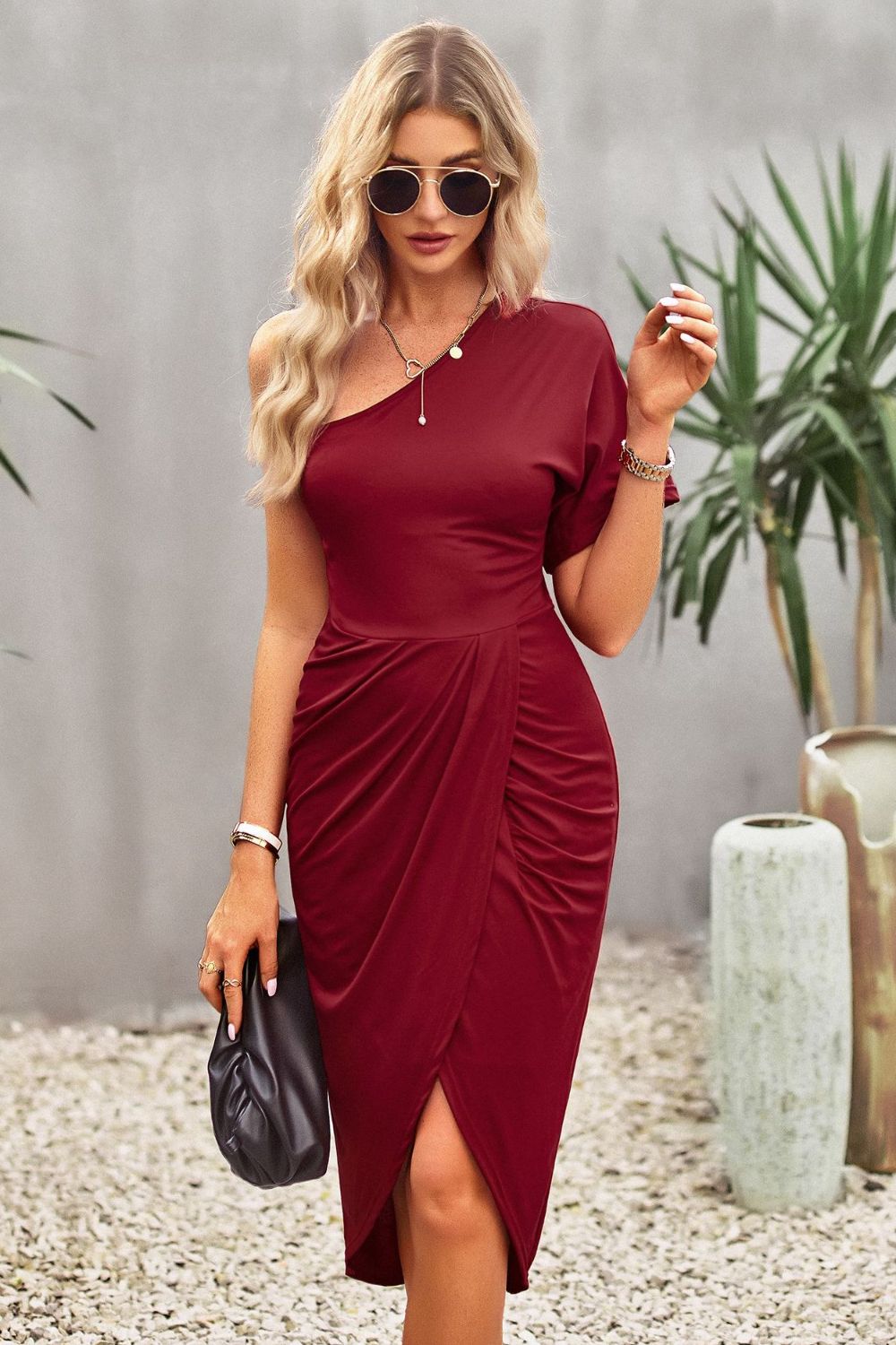 Devine Ruched One-Shoulder Tulip Hem Dress - Little Miss Vanilla