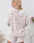 White Plush Star Pattern Long Sleeve Pullover and Shorts Lounge Set - Little Miss Vanilla