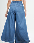 Dusk Blue Mineral Wash Button Fly Waist Wide Leg Jeans