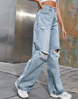 Distressed Wide Leg Jeans with Pockets - Little Miss Vanilla