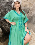 Plus Size Tied Fringe V-Neck Half Sleeve Dress - Little Miss Vanilla