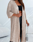 Apricot Sequin 3/4 Sleeve Open Front Duster Kimono - Little Miss Vanilla