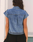 Ashleigh Blue Acid Wash Elastic Hem Button Up Denim Vest