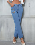 Butterfly Embroidered Straight Leg Jeans - Little Miss Vanilla