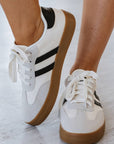 White Striped Lace-up Flat Sneakers