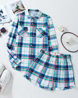 Blue Plaid Print Shirt and Shorts 2Pcs Lounge Set - Little Miss Vanilla