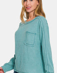 Zenana Full Size Contrast Stitching Brushed Ribbed Hacci Knit Top Plu Size - Little Miss Vanilla