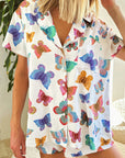 Multicolour Butterfly Pattern Short Sleeve Shirt Pajamas Set - Little Miss Vanilla