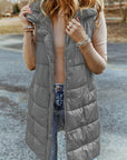 Dark Grey Hooded Long Quilted Vest Coat - Little Miss Vanilla