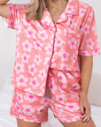 Pink Flower Print Short Sleeve Shirt Pajamas Set - Little Miss Vanilla