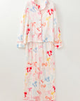 White Bow Knot Print Lapel Collar Wide Leg Satin Pajama Set - Little Miss Vanilla