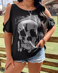 Plus Size Skeleton Graphic Round Neck Cold Shoulder T-Shirt - Little Miss Vanilla