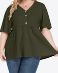 Plus Size Buttoned V-Neck Frill Trim Babydoll Blouse - Little Miss Vanilla