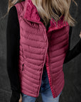 Burgundy Plush Collared Quilted Zipped Puffer Vest - Little Miss Vanilla