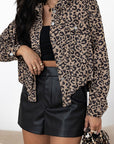 Dark Khaki Leopard Print Corduroy Irregular Hem Buttoned Jacket - Little Miss Vanilla