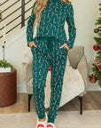 Green Christmas Candy Cane Printed Top and Pants Lounge Set - Little Miss Vanilla