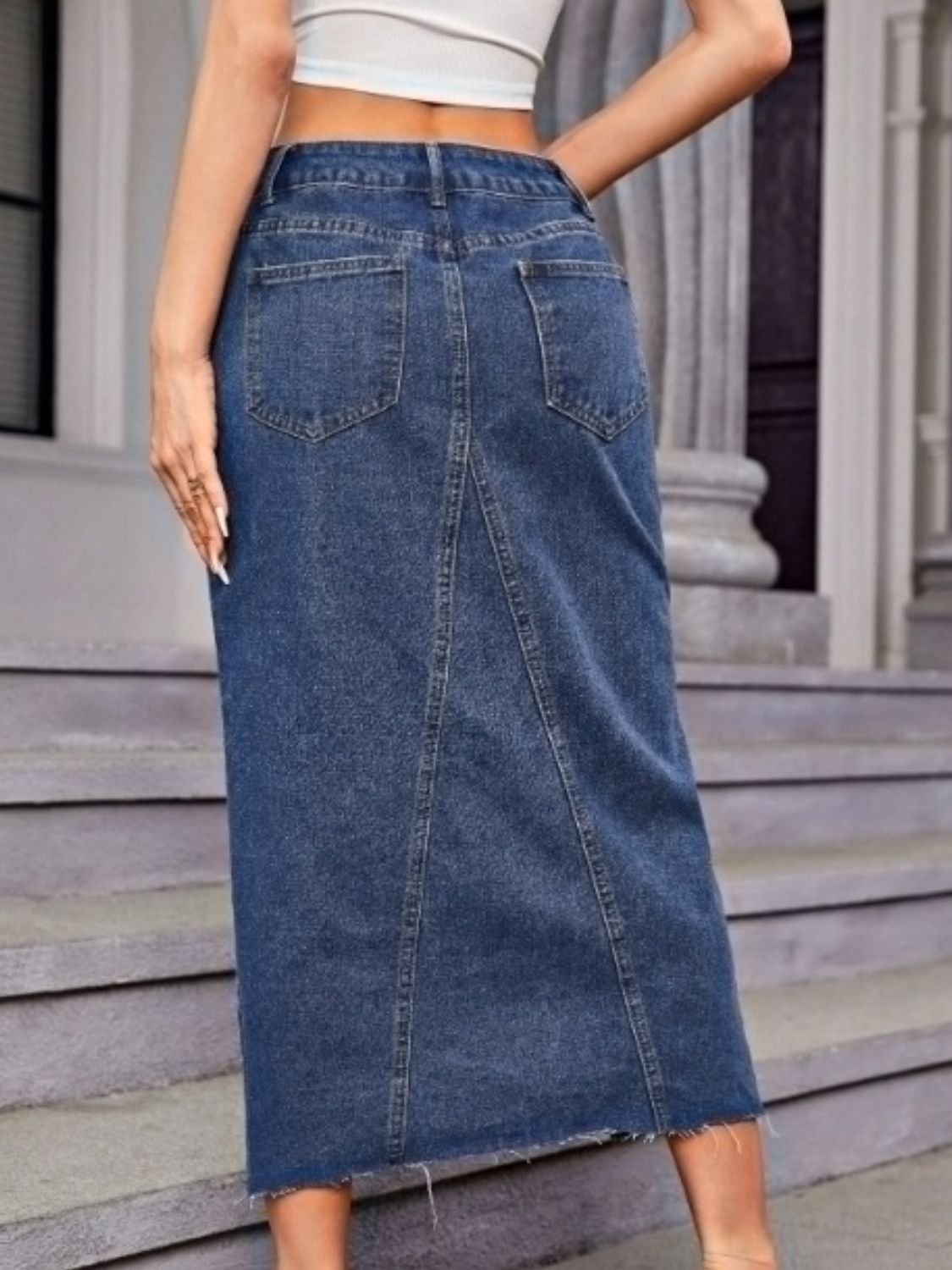 Slit Midi Denim Skirt with Pockets - Little Miss Vanilla