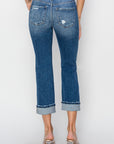 RISEN Full Size Cuffed Ankle Distressed Straight Jeans - Little Miss Vanilla