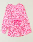 Pink Leopard Long Sleeve Satin Tie Shorts Two Piece Set - Little Miss Vanilla