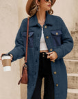 Blue Contrast Flap Pocket Single Breasted Teddy Coat