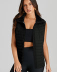 Black Plush Collared Quilted Zipped Puffer Vest - Little Miss Vanilla