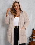 Plus Size Open Front Long Sleeve Hooded Fuzzy Jacket - Little Miss Vanilla