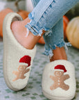 White Christmas Gingerbread Man Plush Home Slippers