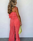 Pale Chestnut Ruffle Tiered Cami Pleated Wide Leg Pants Set