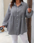 Plus Size Plaid Collared Neck Long Sleeve Shirt - Little Miss Vanilla