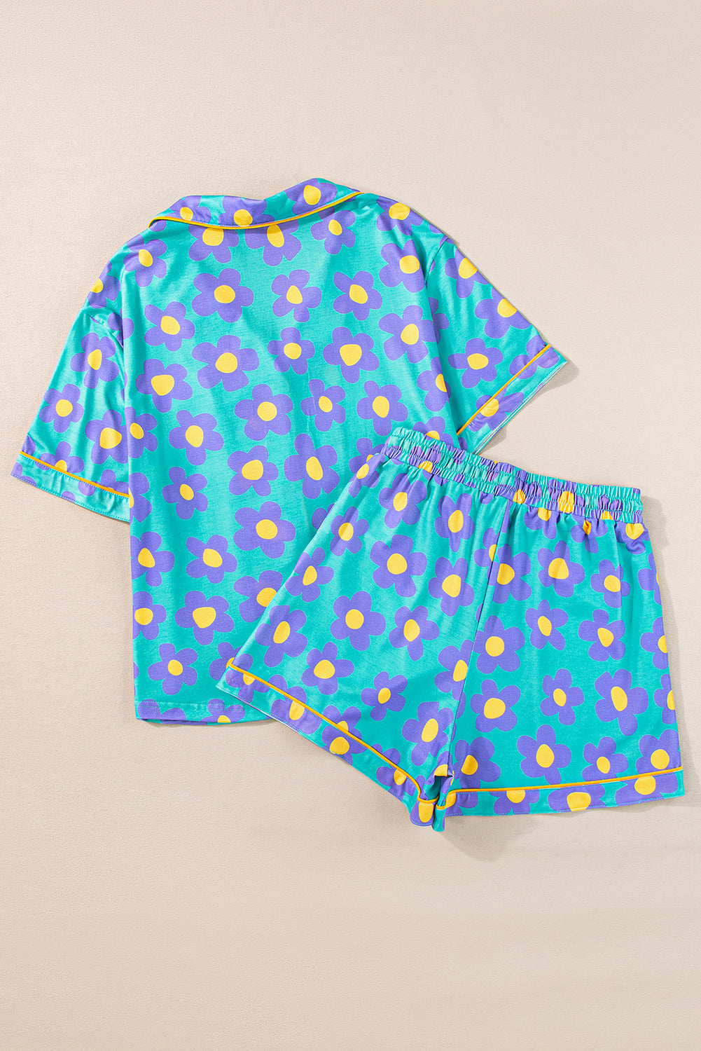 Green Flower Print Short Sleeve Shirt Pajamas Set - Little Miss Vanilla