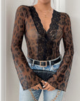 Perfee Leopard V-Neck Lace Bodysuit - Little Miss Vanilla