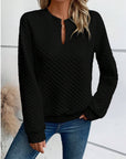 Notched Long Sleeve Sweatshirt - Little Miss Vanilla